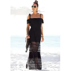 Maxikleid, mit Spitzeneinsätzen im Rockteil, schulterfreies Sommerkleid, Gr. 40 - N-Gr, schwarz, , 56222304-40 N-Gr
