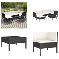 vidaXL 7 tlg. Garten Lounge Set mit Auflagen Poly Rattan Schwarz - Garten-Sofagarnitur - Garten-Sofagarnituren - Gartensofa-Set - Gartensofa-Sets - Schwarz