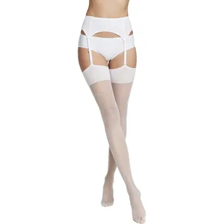 VENEZIANA NUOVA Strapsstrümpfe Damen 15 DEN, Stockings Für Strumpfhalter, Elegante Nylonstrümpfe Damen Matt Transparent Mit Verstärkter Spitze, Feinstrümpfe Made in Italy - Weiß S - S