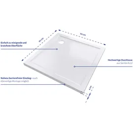 Aurlane Duschwanne Pure Quadrat 90 x 90 cm Weiß