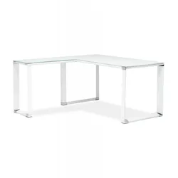 Eckbüro Schreibtisch aus Metall und Glas | Winkelschreibtisch für Arbeitsbereich | Designer Bürotisch mit Glasplatte | Kadima Design