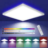 Glitzerlife LED Deckenlampe RGB Dimmbar - 28W Deckenleuchte Farbwechsel mit Fernbedienung Weiß Eckig LED Panel Flach Hintergrundbeleuchtung Ø30CM für Schlafzimmer Badezimmer Küche Flur,3000K-6500K