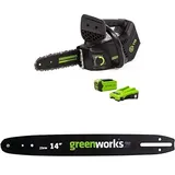 Greenworks Akku Kettensäge mit Akku und Ladegerät, bürstenlosem Motor, 25 cm Blattlänge, 40V 2Ah Akku + Greenworks 25cm Führungsschiene für Kettensäge