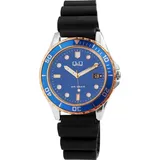 Q&Q Herrenuhr mit Silikonarmband, 5 bar, schwarz/blau