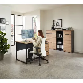 Innostyle Büromöbel Set MEMPHIS V 4-teilig Front Artisan Eiche Korpus Graphit - Braun/Grau