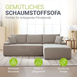 Juskys Eckcouch Cord 3-Sitzer Taupe