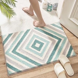 Yanen Badezimmerteppiche, extra weiche, saugfähige Mikrofaser-Duschmatten, rutschfeste, Dicke Plüsch-Badeteppich, Badematten für Badezimmerboden, Badewanne und Dusche (40x60cm, Echo Grün)