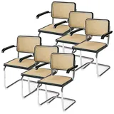 6er-Set Esszimmerstühle Divit FM10 Rattanstühle mit Metallrahmen schwarz beige