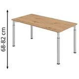 hjh OFFICE PRO Hammerbacher Schreibtisch Y-Serie asteiche/silber, höhenverstellbar, 160 x 68-82 x 80cm