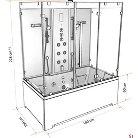 SeniorBad Kombination Badewanne Dusche K80-WS-EH-A-EC-SC-EA Duschtempel 100x180 cm Schlauchreinigung + Scheibenversiegelung - Weiß