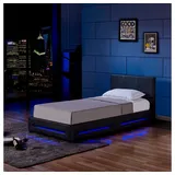 Home Deluxe - LED Bett Asteroid - Schwarz, 90 x 200 cm - Inkl. Matratze und Lattenrost I Polsterbett Design Bett inkl. Beleuchtung - Schwarz