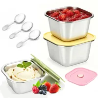 3er-Set Eisbehälter Für Speiseeis, Gefrierdosen 400ml Mit Eislöffel Portionierer, Lebensmittelechter Edelstahl,Lebensmittelbehälter Mit Silikon Deckel Für Eiscreme, Joghur,Suppe Einfrieren Behälter