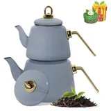 HOMELUX Teekanne Induktionsgeeignet, Wasserkessel, Turkische Teekocher 2L+1L, (4-tlg, Induktion), Für alle Herdarten geeignet blau