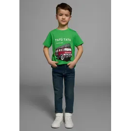 Kidsworld T-Shirt "Feuerwehr-Druck: PLATZ DA", Jungen, Gr. 104/110, grün, Single Jersey, Obermaterial: 100% Baumwolle, bedruckt, Basic, Shirts T-Shirt, Kurzarm, basic geschnitten, mit coolen Statements