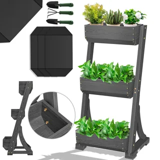 Kesser KESSER® Hochbeet mit Etagen Premium Blumenkasten Blumentreppe Pflanztreppe - Gemüsebeet Kräuterbeet Pflanzkübel Frühbeet Blumenbeet Pflanzkasten inkl. Gartenvlies- Beet für Terrasse Balkon & Garten