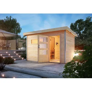 Karibu Skrollan 3 mit Vorraum inkl. 9 kW Ofen + Steuergerät Easy Bio + Moderne Saunatür