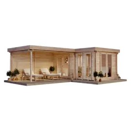 FinnTherm Saunahaus Quinta ISO Gartensauna 3 Sitzbänke aus Holz, Sauna mit 70 mm Wandstärke Außensauna