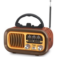 PRUNUS J-150 AM/FM/SW Retro Radio Klein, Kofferradio Betrieben mit 1200mAh Akku oder D-Zellen Batterien, Vintage Radio mit Bluetooth Unterstützt USB/TF-Karte Funktion. Gold