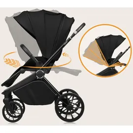 lionelo Mika Plus 2-in-1 Buggy 0-48 Monate (22kg), XXL-Verdeck mit UPF50+, 3-stufige Verstellung des Elterngriffs - Black Onyx - Schwarz