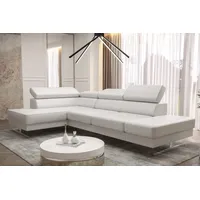 Friderik-EU Ecksofa EMPORIO MINI Echtleder-Sofa mit Kopfstützen & silbernen Füßen weiß
