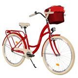 26 Zoll Damenfahrrad MILORD Citybike Retro Mit Korb Stadtrad Vintage Fahrrad 1 Gang - rot