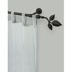 Gardinenstange GARESA "SHEET", schwarz, L:240cm Ø:16mm, Metall, Gardinenstangen, Vorhanggarnitur, verlängerbar, Knopf mit Blätter, ohne Ringe