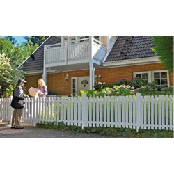 Kunststoffgartenzaun München –  Weißer Gartenzaun mit Rundkopf Zaunlatten aus pflegeleichtem Kunststoff als Abgrenzung für den Garten oder Vorgarten