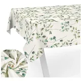 ANRO Tischdecke aus Stoff mit Blumen Pflanzen wasserabweisend Tischtuch Tischwäsche (Einzelstück 1-tlg), mit Acryl Beschichtung beige eckig | 140 cm x 100 cm x 0.31 mm