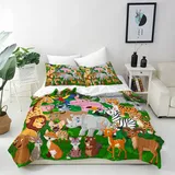 ANHOPE Dschungel Safari Tier Bettwäsche Set 3 Teilig Bettbezug 240x220 cm + 2 Kissenbezug 80x80 cm Weich Microfaser Bettbezüge Set mit Reißverschluss Bettdeckenbezug für Kinder Jungen Mädchen
