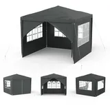 Aufun Pavillon 3x3 m Anthrazit Gartenpavillon mit 4 Seitenwände