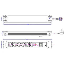 Bachmann Steckdosenleiste 6-fach 2 m Schwarz/Silber