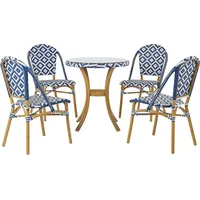 BELIANI Lounge 4er Set in Rattan in Blau und Weiß mit rundem Couchtisch Dekorativ Elegant Pariser Look - Beige/Blau/Weiß