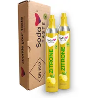 SodaTASTE CO2-Zylinder kaufen 2er-Pack (Reservezylinder) für Wassersprudler, mit natürlichem Zitronenaroma, ohne Sirup, für bis zu 120l gesprudeltes Wasser mit Geschmack, zuckerfrei