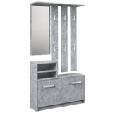 ADGO Garderobe Set Flur Beton, Kompaktgarderobe, Flurgarderoben Set Modern, Garderobe Set, Kleiderschränke, Spiegel und Kleiderbügel und Schuhschrank, 6 Kleiderbügel für Kleidung und Mäntel