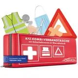 WALSER KFZ Verbandstasche 2025 StVO konform, 3in1 Auto Erste Hilfe Set mit Pannendreieck und Warnweste, Verbandskasten Auto 2025, Erste Hilfe Kasten inkl. Warnwesten Auto + Warndreieck KFZ DIN 13164