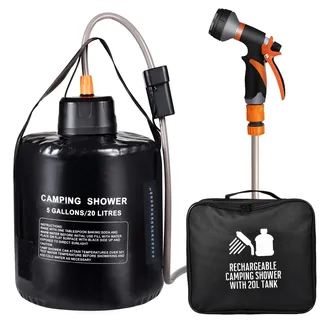 koopsmate 20L Wassertasche tragbare Campingdusche, Sonnenheizung, USB-Aufladung, 8-Spray-Modi mit eingebautem Thermometer, geeignet für Wandern/Backpacking, Camping, Reisen, Strand, Haustiere, Blumen