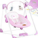 Kidiz KIDIZ® Babywippe Babyschaukel mit 5 Geschwindigkeitseinstellungen zusammenklappbarer Baby Wippe Schaukel Babyhochstuhl mit Spielbogen Spielzeugen 5 beruhigende Naturgeräusche, Pink