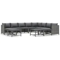 vidaXL 12-tlg Garten-Lounge-Set mit Kissen Poly Rattan Grau