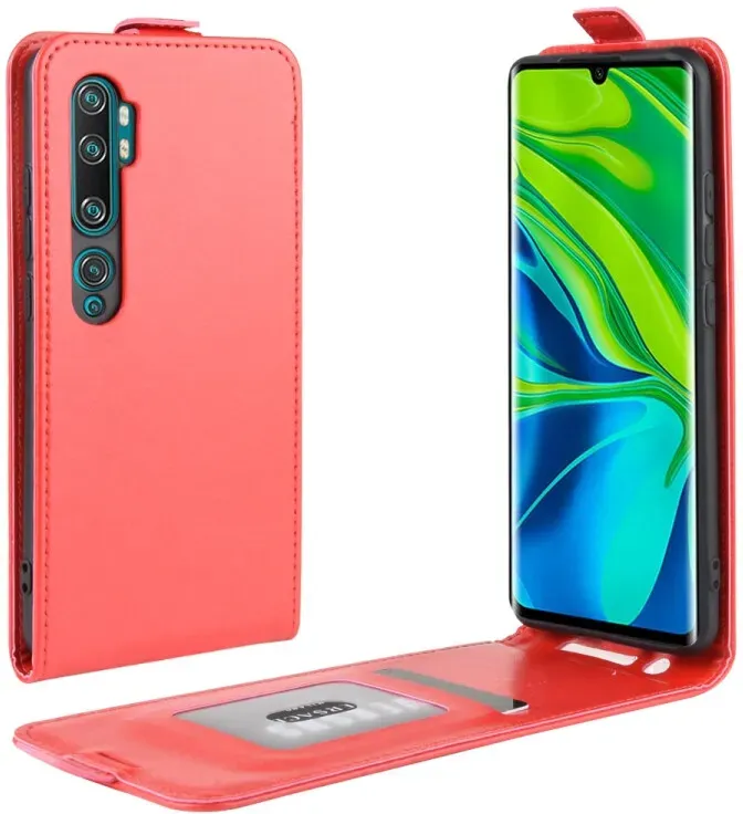 Flip Case Handyhülle für Xiaomi Mi Note 10 Pro Vertikal Schutzhülle Tasche Cover Rot Bumper Smartphone Kartensteckplatz-Kreditkarte-Geldscheine EC-Karte Bank-Karte