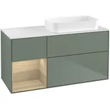 Villeroy & Boch Finion Waschtischunterschrank F681PCGM 120x60,3x50,1cm, Regal links Oak Veneer, Olive Matt Lacquer