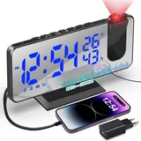 TAKRINK Projektionswecker Radiowecker mit 4 Stufen Bildschirmhelligkeit Digitalwecker mit Projektion Dual-Alarm 12 / 24H LED-Anzeige 180° Projektor Projektionshelligkeit für Schlafzimmer Büro