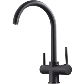 3 Wege Wasserhahn, KEOKBON Küchenarmatur 3 Wege, 3 in 1 Mischbatterie Küche für Wasserfilter, Drei Wege Armatur, Trinkwasserhahn mit 2 Hebel, Spültischarmatur Küche, Schwarz