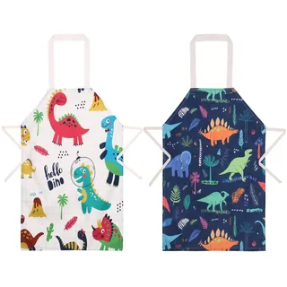 Umorismo 2 Packung Kinderschürze, Dinosaurier Verstellbare Kochschürze Wasserdicht Mit Tasche Für Mädchen Und Jungen Zum Backen, Garten, Grill - as shown