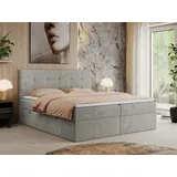 MKS Meble Boxspringbett 160x200 mit Bettkasten und Matratze H4, Polsterbett 160x200 mit Bettkasten, Bett 160x200 mit Stauraum und Topper - Centos -... - Hellgrau