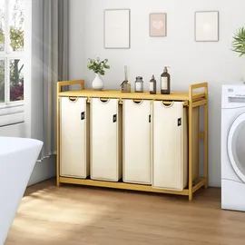 ADEL DREAM AdelDream Wäschekorb 200L, 4 Fächer Wäschesammler mit Bambusrahmen