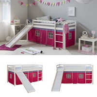 Hochbett Kinder 90x200 cm Rutsche Matratze Stockbett Kinderbett Pink Homestyle4u