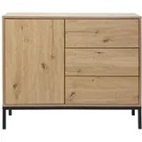 CaliCosy - Kommode 1 Tür 3 Schubladen Eichenoptik L90 X H80 Cm - Lenny