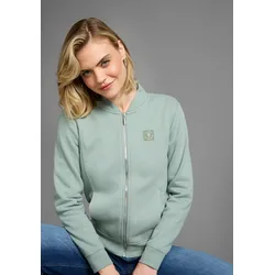 Sweatjacke DELMAO, Damen, Gr. 48/50, grün (mint), angeraute Sweatware, Obermaterial: 80% Baumwolle, 20% Polyester, unifarben, casual, figurbetont hüftlang, Rundhals, Langarm Rippbündchen, Sweatjacken, in modischer Bomberjacken-Form - NEUE KOLLEKTION