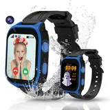 4G Smartwatch Kinder mit GPS und Telefon, IP68 Wasserdicht Kinder Smartwatch mit Anruffunktion WIFI Videoanruf Voice Chat SOS WhatsApp Schulmodus Schrittzähler Wecker, Kinderuhr für Mädchen und Jungen