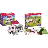 SCHLEICH 42439 Horse Club Mobile Tierärztin mit Hannoveraner Fohlen & 42533 Horse Club Sarahs Campingausflug, 23 Teile Spielset Pferde Figur